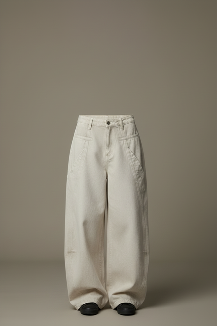 Pantalon Cargo Beige Ample Jean Taille Haute Femme - vue 3