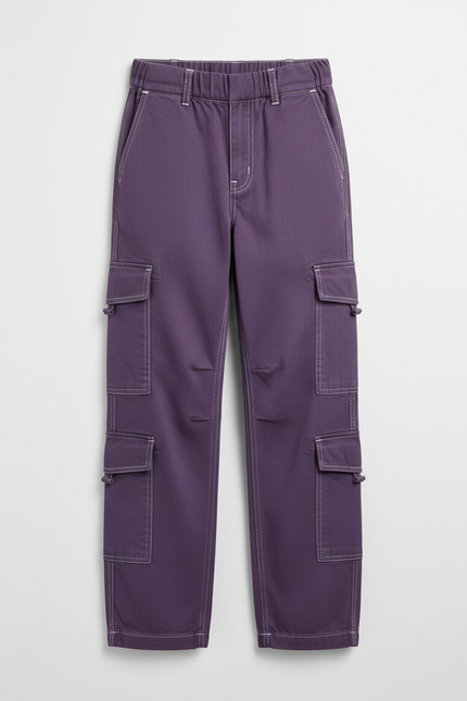 Pantalon Cargo Ample Violet Poches Fille - Toile - vue 3
