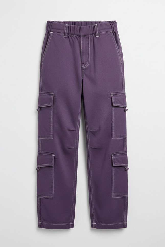 Pantalon Cargo Ample Violet Poches Fille - Toile - vue 3