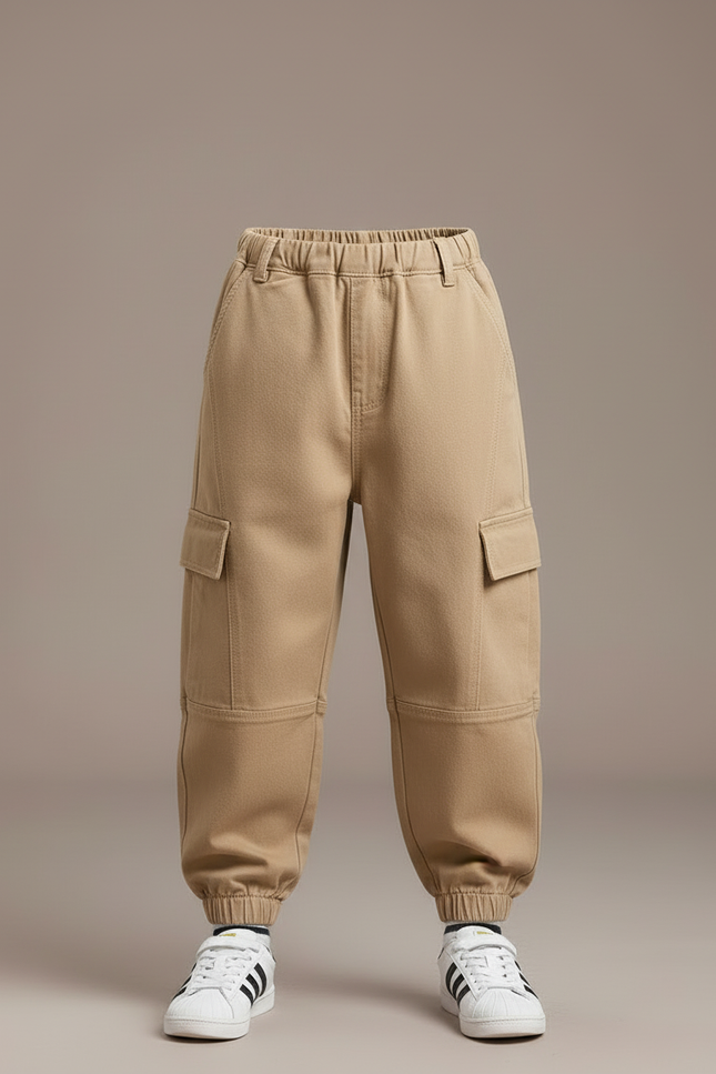 Pantalon Cargo Kaki Ample Coton Élastique Garçon - vue 3