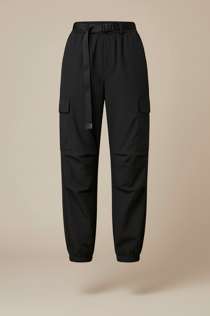 Pantalon Cargo Noir Fluide Ceinturé Multipoches Femme - Polyester - vue 3