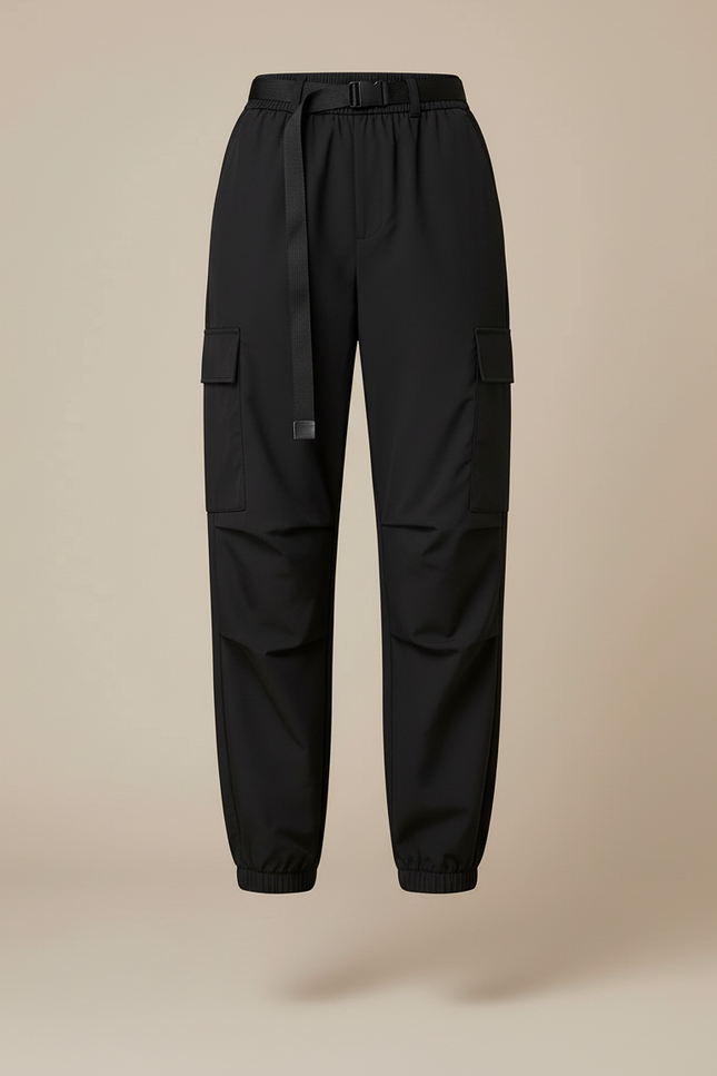 Pantalon Cargo Noir Fluide Ceinturé Multipoches Femme - Polyester - vue 3