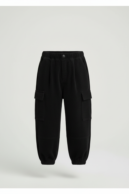 Pantalon Cargo Côtelé Noir Ample Confortable Enfant - Cordé - vue 3