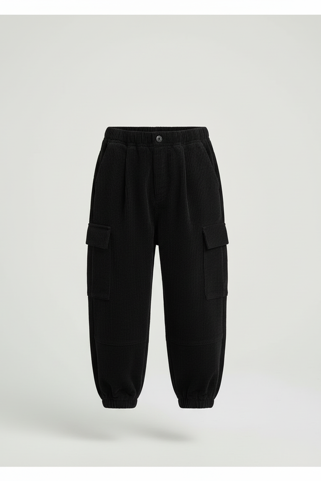 Pantalon Cargo Côtelé Noir Ample Confortable Enfant - Cordé - vue 3
