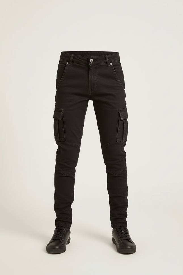 Pantalon Cargo Noir Slim Coton Multipoches Enfant - vue 3