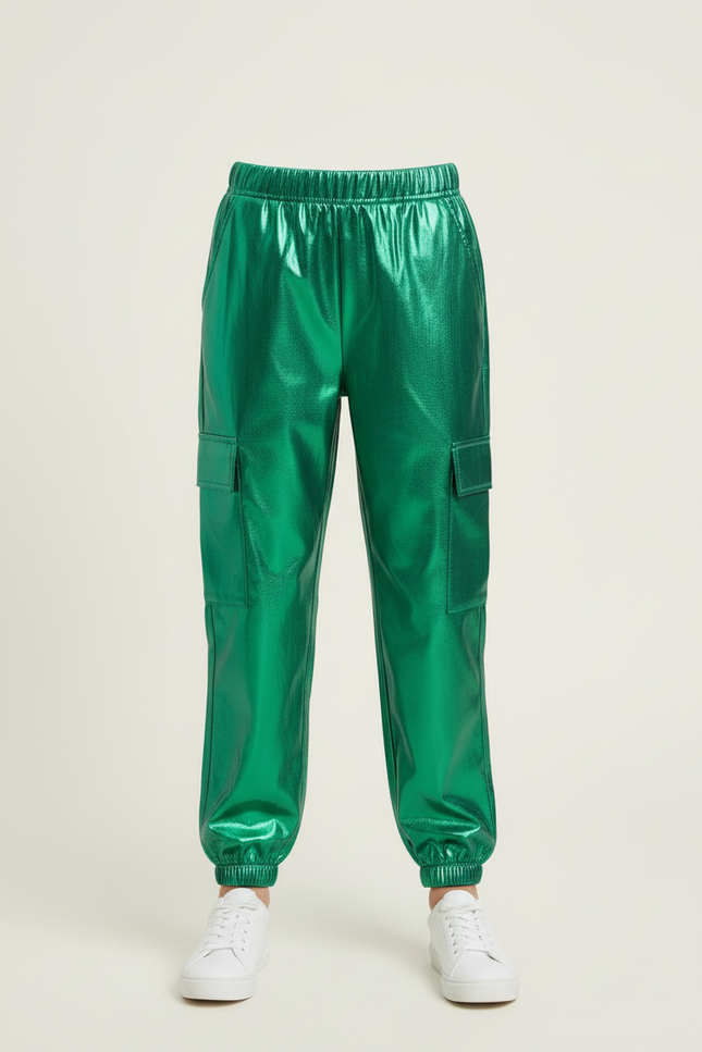 Pantalon Cargo Vert Brillant Métallique Ample Enfant - Polyester - vue 3