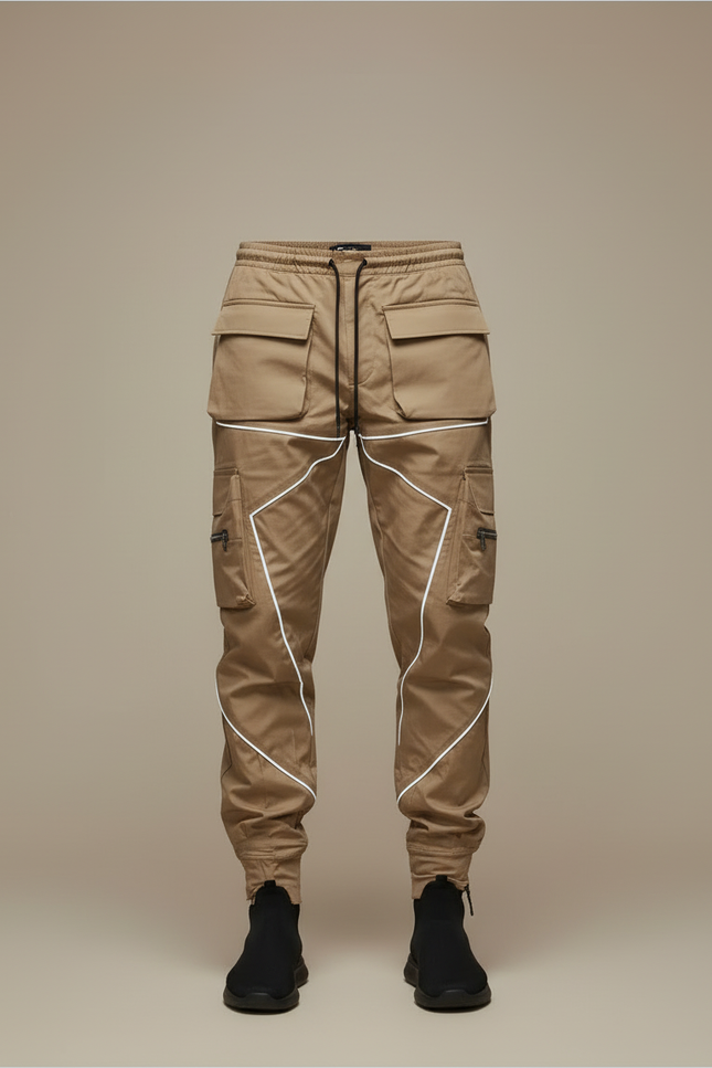 Pantalon Cargo Beige Réfléchissant Ample Multipoches Homme - Polyester - vue 3