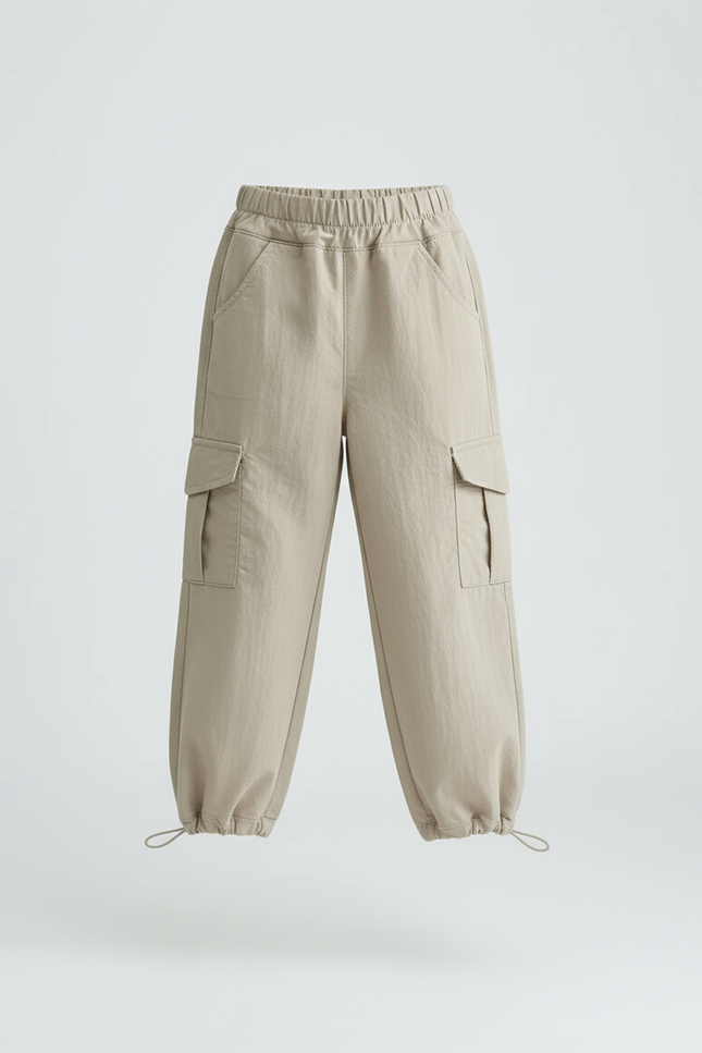 Pantalon Cargo Beige Coton Ample Poches Cordon Enfant - Lin - vue 3
