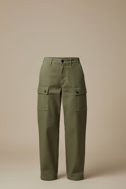 Pantalon Cargo Vert Militaire Ample Coton Poches - Kaki - vue 3