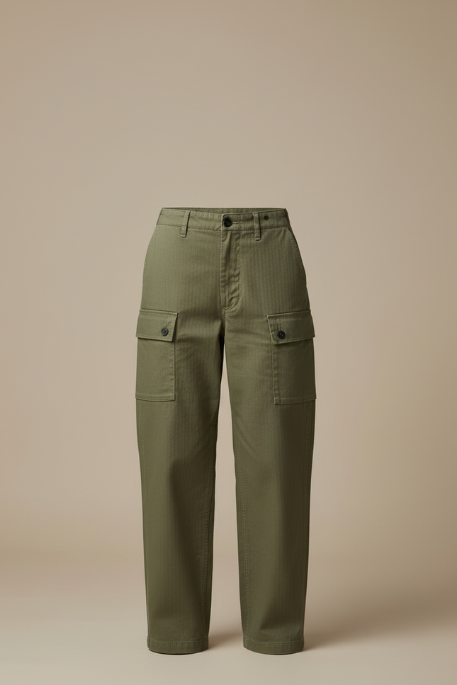 Pantalon Cargo Vert Militaire Ample Coton Poches - Kaki - vue 3