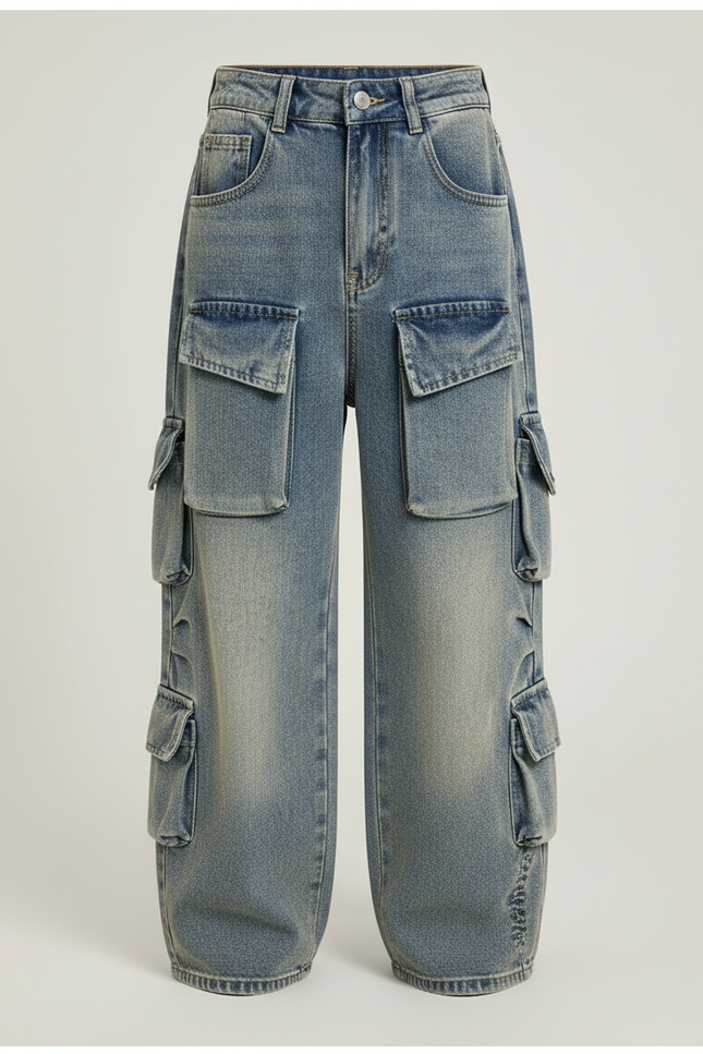 Pantalon Cargo Fille Bleu Baggy - Jean - vue 3