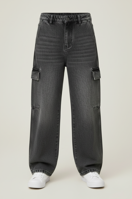 Pantalon Cargo Jean Ample Gris Multipoches Enfant - vue 3