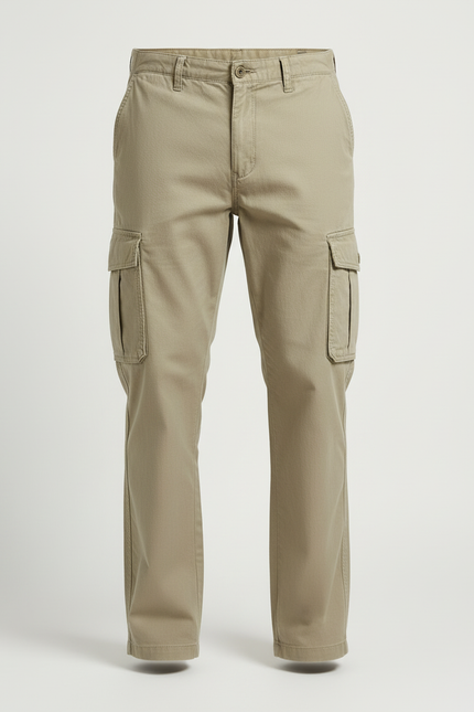 Pantalon Cargo Kaki Coton Ample Multipoches Homme - Toile - vue 3