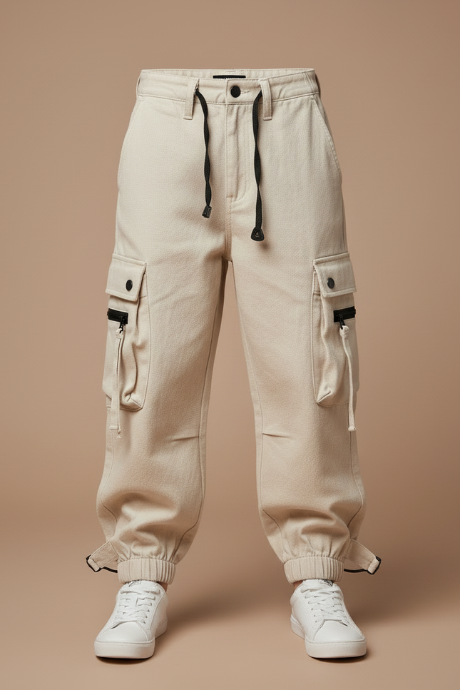 Pantalon Cargo Beige Ample Poches Garçon Streetwear - Toile - vue 3
