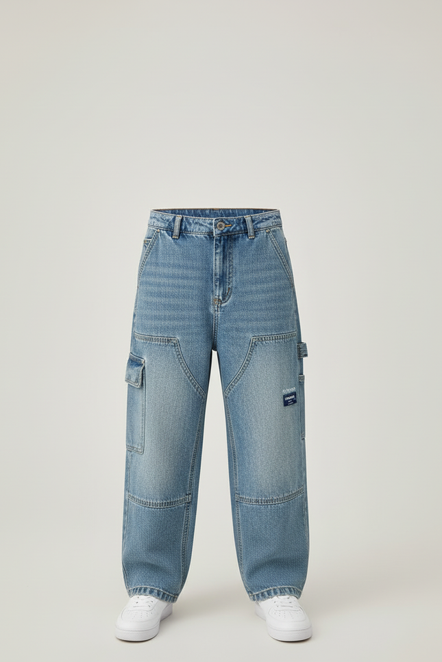 Pantalon Cargo Denim Ample Bleu Multipoches Garçon - Jean - vue 3