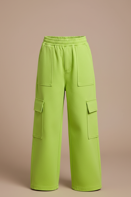 Pantalon Cargo Vert Fluorescent Ample Multipoches Fille - Molleton - vue 3