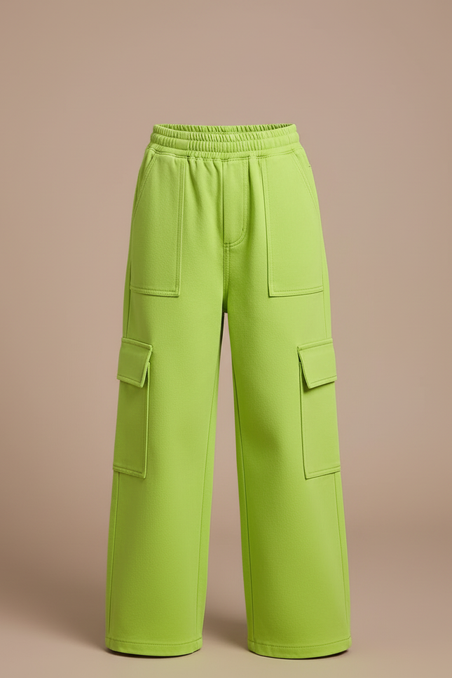 Pantalon Cargo Vert Fluorescent Ample Multipoches Fille - Molleton - vue 3