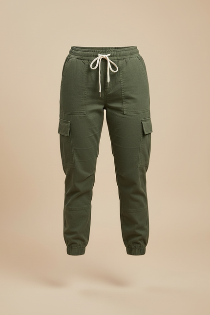 Pantalon Cargo Kaki Coton Ample Décontracté Femme - Toile - vue 3
