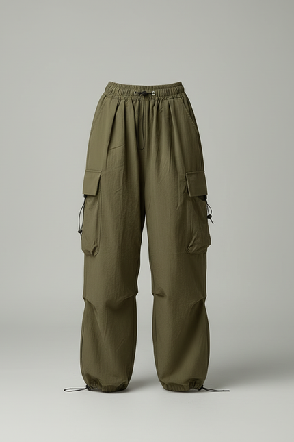 Pantalon Cargo Vert Ample Hippie Femme - Kaki Polyester - vue 3