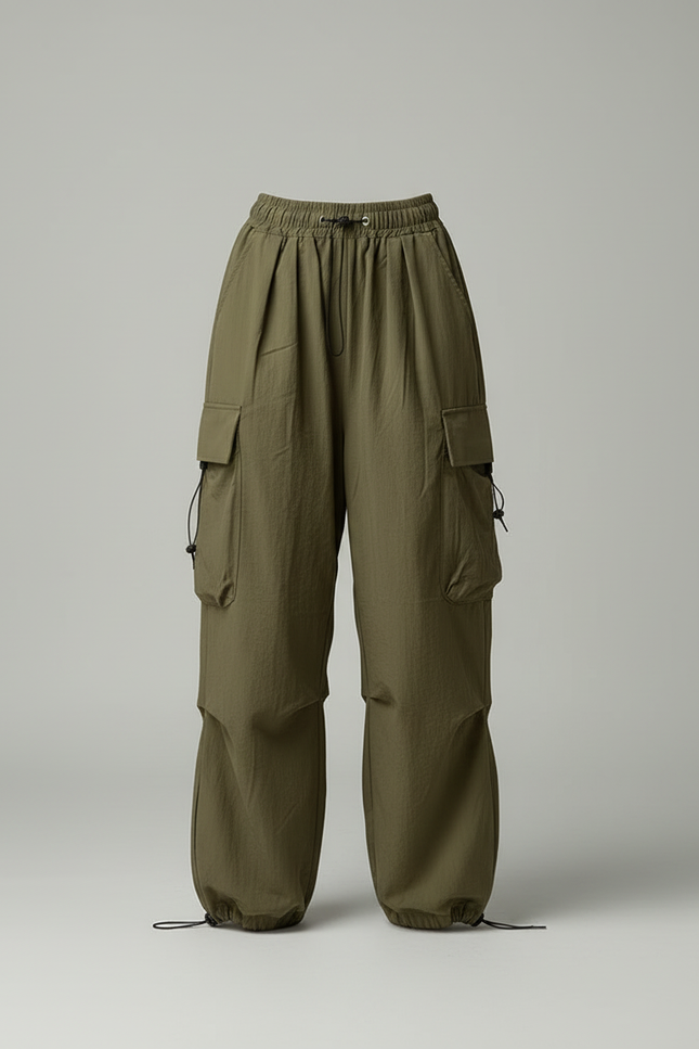Pantalon Cargo Vert Ample Hippie Femme - Kaki Polyester - vue 3