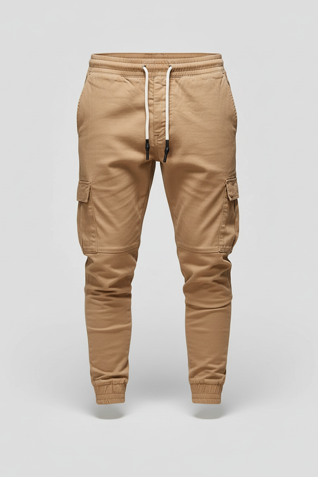 Pantalon Cargo Beige Coton Multipoches Cordon Décontracté - vue 3