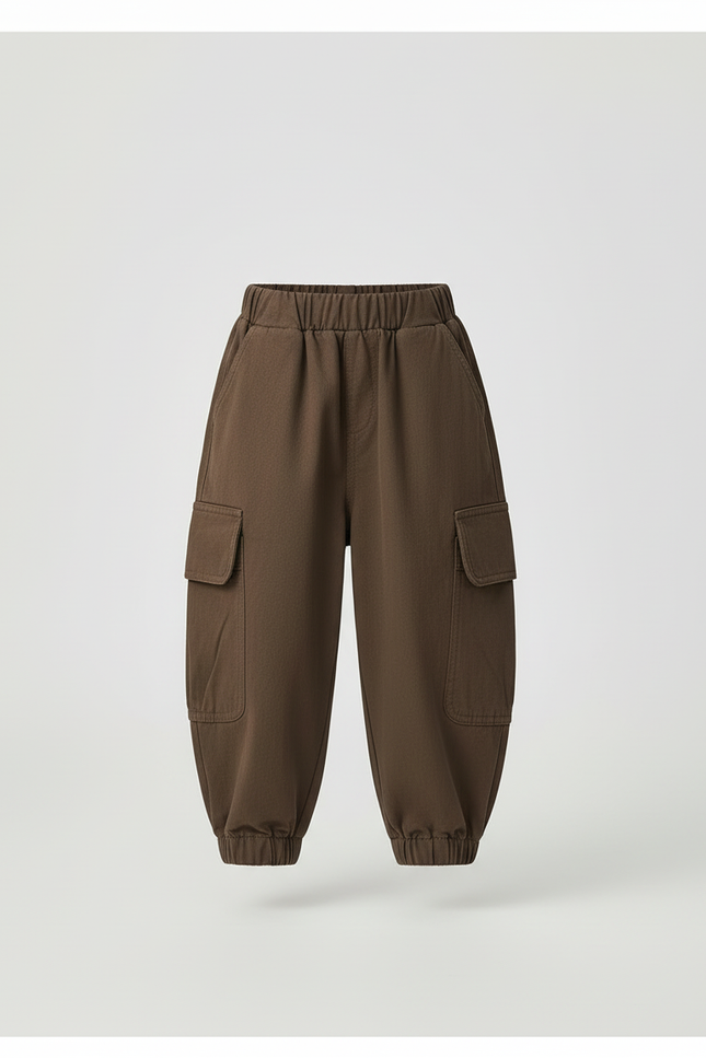 Pantalon Cargo Marron Ample Coton Enfant - Gabardine - vue 3