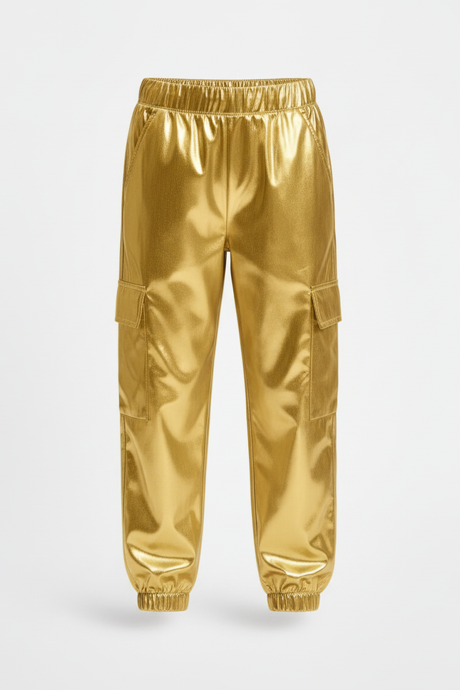 Pantalon Cargo Doré Métallisé Ample Fille Brillant - Polyester - vue 3