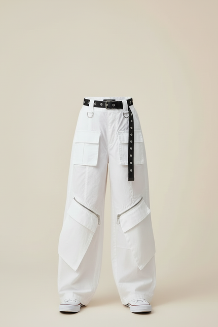 Pantalon Cargo Blanc Ample Zippé Streetwear Enfant - Toile - vue 3