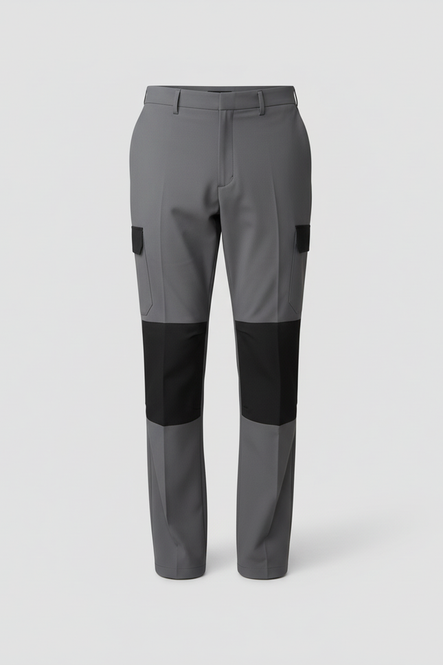 Pantalon Cargo Gris Patchwork Noir Homme Coupe Droite - Gabardine - vue 3