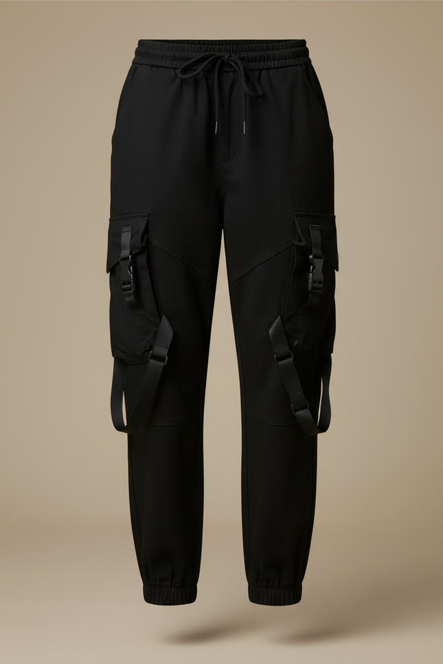 Pantalon Cargo Noir Ample Streetwear Femme - Toile - vue 3