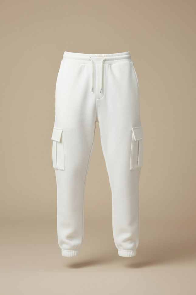 Pantalon Cargo Blanc Molleton Ample Multipoches Homme - vue 3