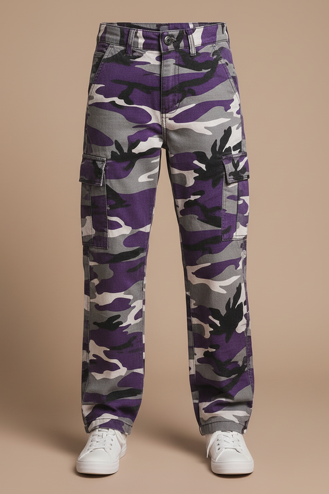 Pantalon Cargo Camouflage Violet Ample Fille - Toile - vue 3