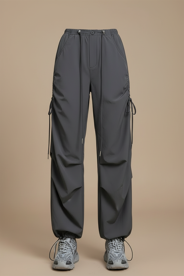 Pantalon Cargo Gris Ample Cordon Streetwear Femme - Polyester - vue 3