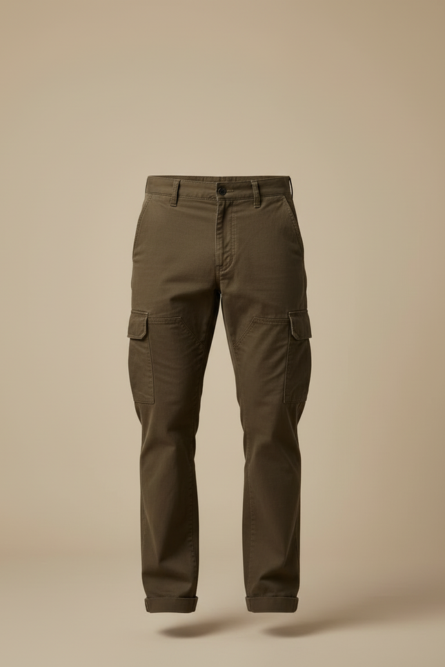 Pantalon Cargo Vert Olive - Kaki Coton - vue 3