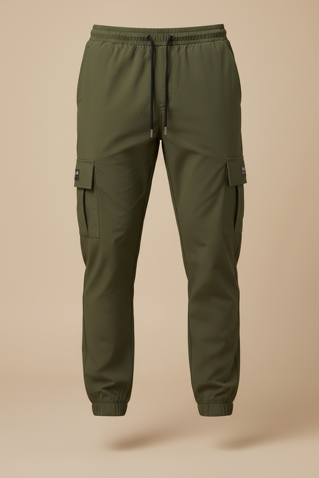 Pantalon Cargo Homme Vert Cordon Serrage Jogger Multipoches - Kaki Polyester - vue 3
