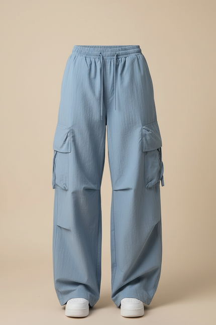 Pantalon Cargo Bleu Ample Décontracté Femme - Polyester - vue 3