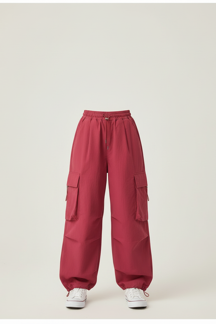 Pantalon Cargo Rose Ample Décontracté Multipoches Fille - Bordeaux Polyester - vue 3