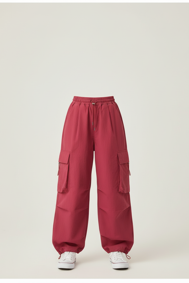 Pantalon Cargo Rose Ample Décontracté Multipoches Fille - Bordeaux Polyester - vue 3