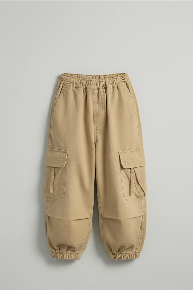 Pantalon Cargo Beige Ample Multipoches Décontracté Enfant Coton - Toile - vue 3