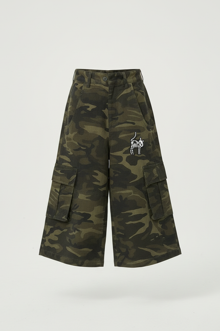 Pantalon Cargo Fille Kaki Large - Imprimé Toile - vue 3