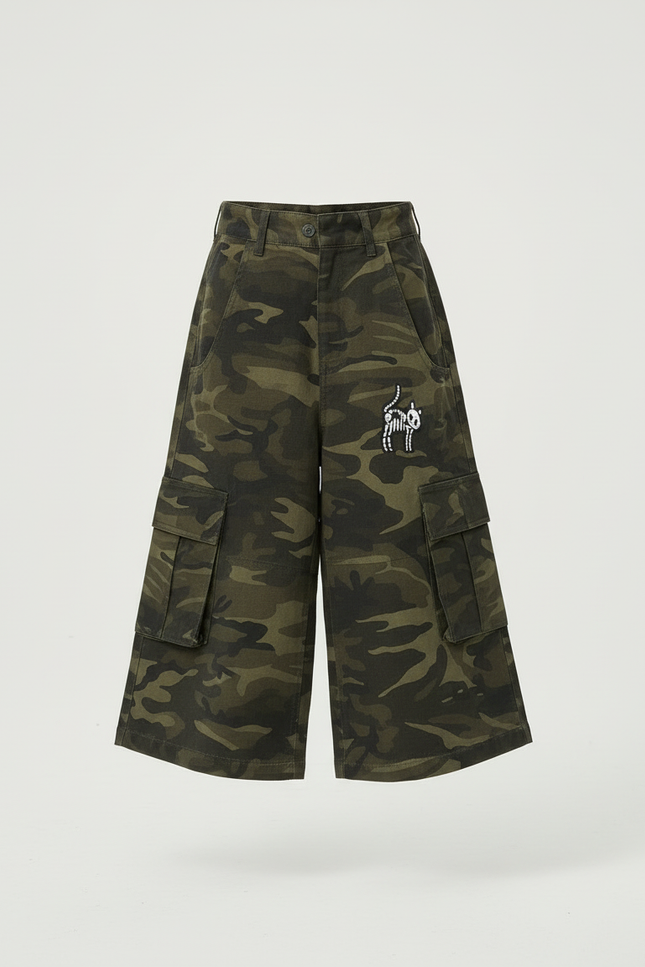 Pantalon Cargo Fille Kaki Large - Imprimé Toile - vue 3