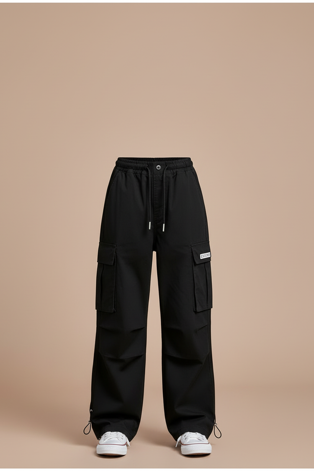 Pantalon Cargo Noir Décontracté Multipoches Enfant - Toile - vue 3