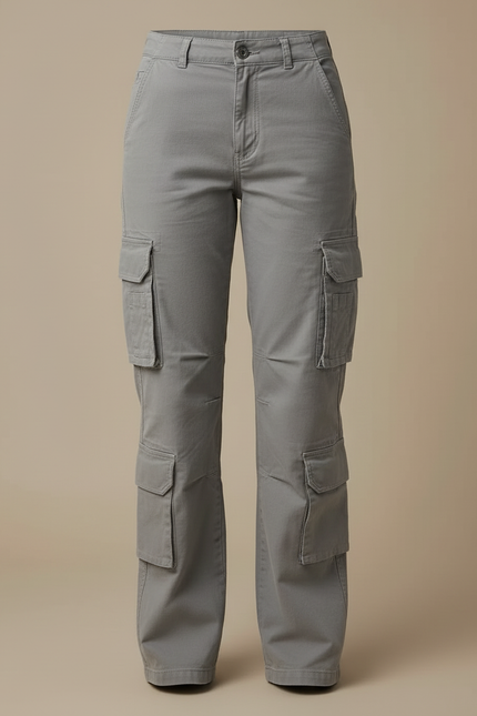 Pantalon Cargo Gris Ample Coton Multipoches Décontracté Femme - vue 3