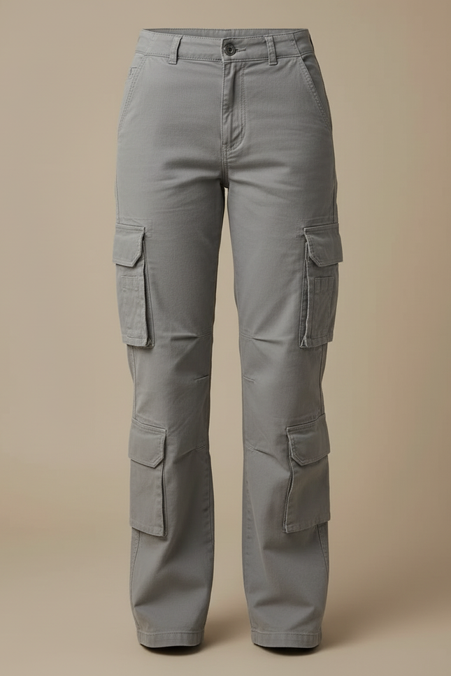Pantalon Cargo Gris Ample Coton Multipoches Décontracté Femme - vue 3