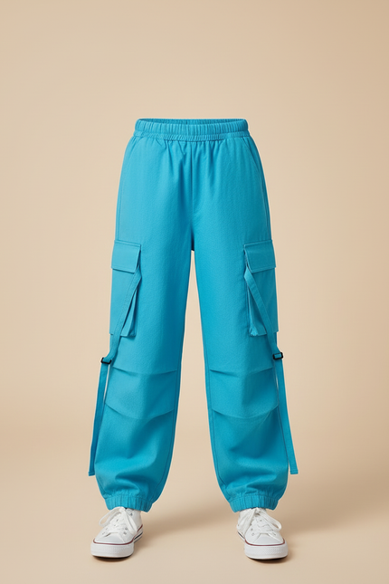 Pantalon Cargo Bleu Ample Coton Sangles Enfants - vue 3