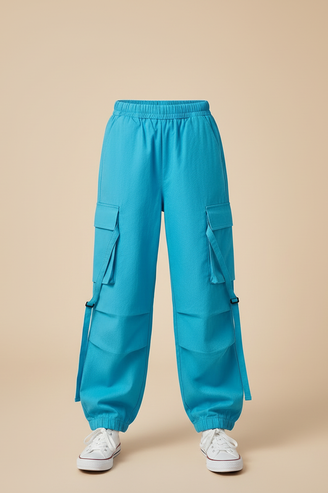 Pantalon Cargo Bleu Ample Coton Sangles Enfants - vue 3