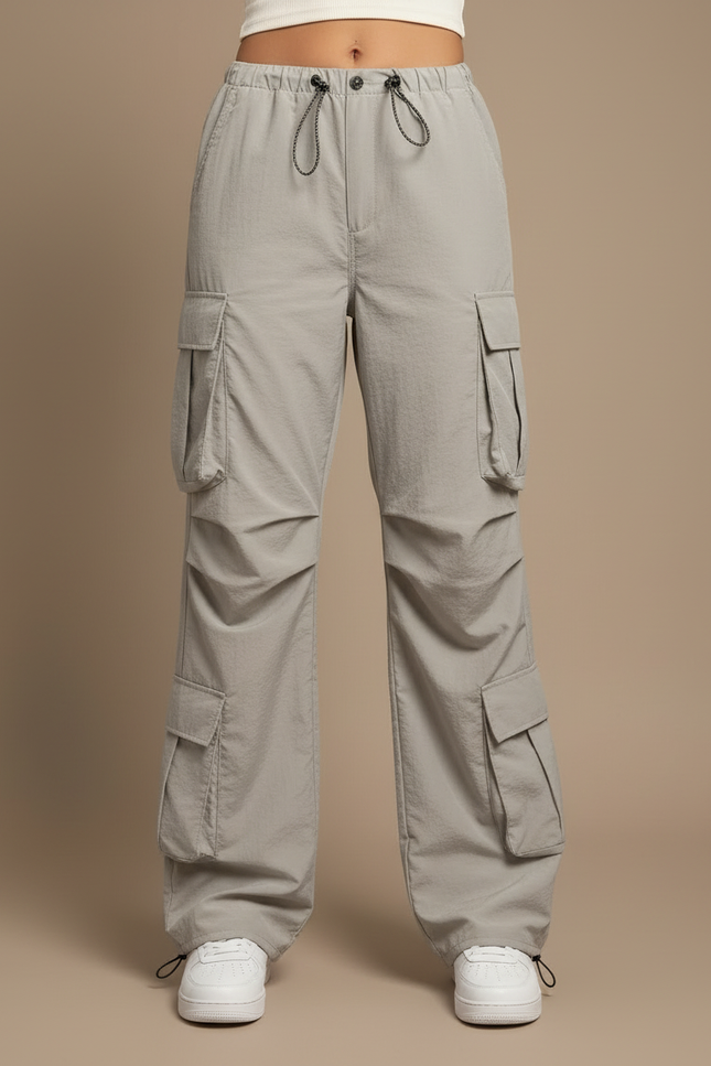 Pantalon Cargo Gris Ample Fluide Poches Femme - Polyester - vue 3