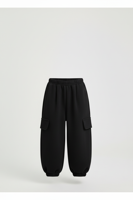 Pantalon Cargo Noir Ample Velours Enfant - vue 3