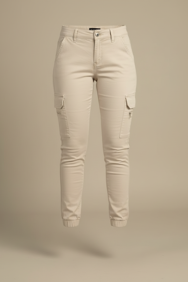 Pantalon Cargo Beige Slim Coton Femme Élégant - Gabardine - vue 3