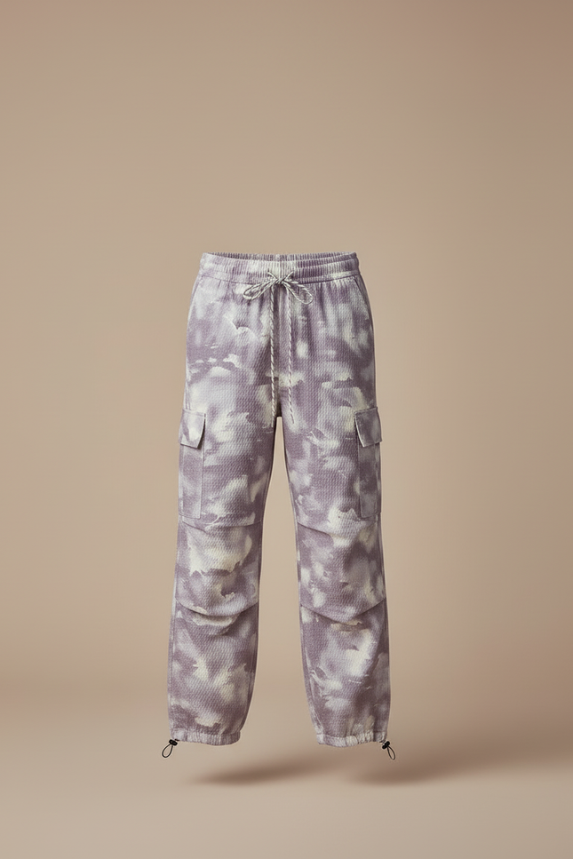 Pantalon Cargo Tie-Dye Ample Violet Imprimé - Maille - vue 3